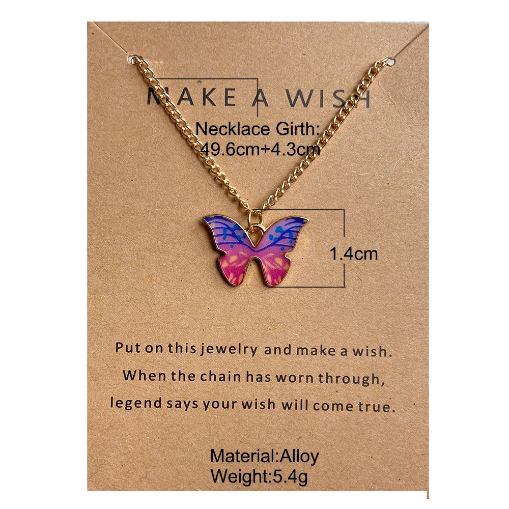 Colorful Butterfly Pendant Necklace for Women