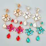 Multicolor Rhinestone Pearl Dangle Earrings for Women