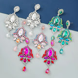 Multicolor Rhinestone Pearl Dangle Earrings for Women