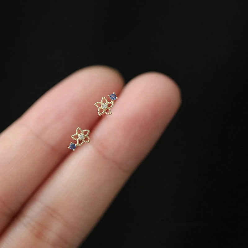 Flower CZ 14k 925 Silver Stud Earrings Women Girls