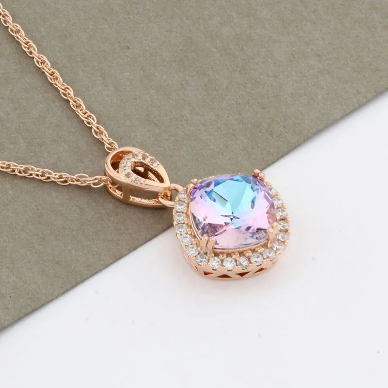 Square Crystal Pendant Necklace for Women