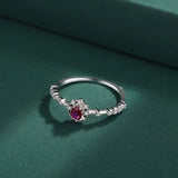 Sterling Silver Ruby Couple Ring For Women Flowers Full Diamond Anniversary Gift