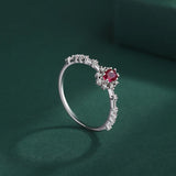 Sterling Silver Ruby Couple Ring For Women Flowers Full Diamond Anniversary Gift
