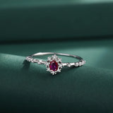 Sterling Silver Ruby Couple Ring For Women Flowers Full Diamond Anniversary Gift