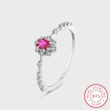 Sterling Silver Ruby Couple Ring For Women Flowers Full Diamond Anniversary Gift