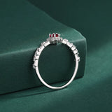 Sterling Silver Ruby Couple Ring For Women Flowers Full Diamond Anniversary Gift