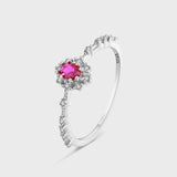 Sterling Silver Ruby Couple Ring For Women Flowers Full Diamond Anniversary Gift