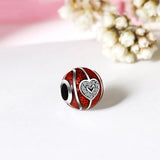 Red Enamel Beads Round Charms Silver Bracelet Women Jewelry