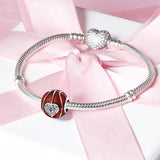 Red Enamel Beads Round Charms Silver Bracelet Women Jewelry