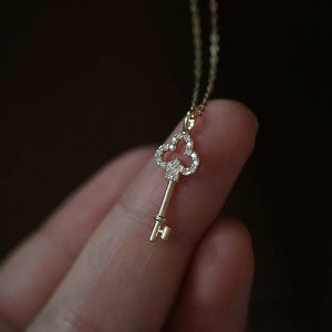925 Sterling Silver Key Drop Necklace Zircon 14K Charm Wedding Gift