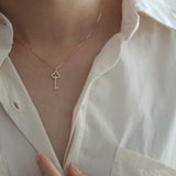 925 Sterling Silver Key Drop Necklace Zircon 14K Charm Wedding Gift