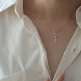 925 Sterling Silver Key Drop Necklace Zircon 14K Charm Wedding Gift