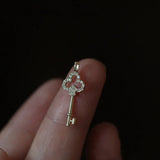 925 Sterling Silver Key Drop Necklace Zircon 14K Charm Wedding Gift