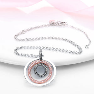 S925 Sterling Silver Ladies Necklace Three Ring Pendant Necklace