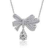 Silver Zircon Bow-Knot Pendant Sweater Necklace Choker