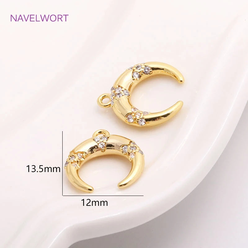Crescent Moon Charm Zircon Inlaid C Shape Pendant for Earring Making