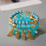 Boho Women Charm Bracelets Leaf Tassel Beaded Ethnic Wrap Pulseras Set