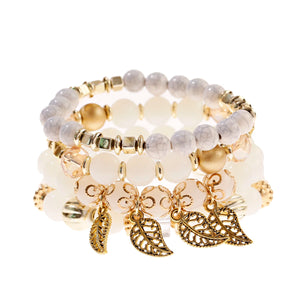 Boho Women Charm Bracelets Leaf Tassel Beaded Ethnic Wrap Pulseras Set