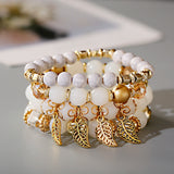 Boho Women Charm Bracelets Leaf Tassel Beaded Ethnic Wrap Pulseras Set