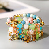 Boho Women Charm Bracelets Leaf Tassel Beaded Ethnic Wrap Pulseras Set