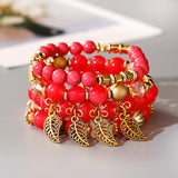 Boho Women Charm Bracelets Leaf Tassel Beaded Ethnic Wrap Pulseras Set
