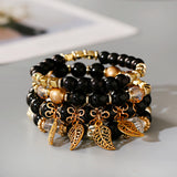 Boho Women Charm Bracelets Leaf Tassel Beaded Ethnic Wrap Pulseras Set
