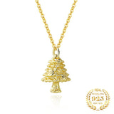 Christmas Tree Pendant Necklace 925 Sterling Silver Jewelry 18K Plated