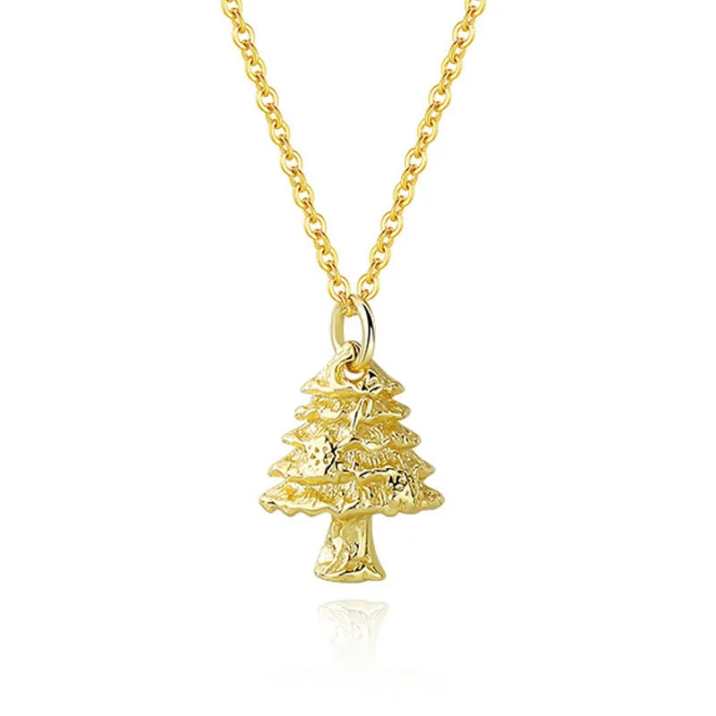 Christmas Tree Pendant Necklace 925 Sterling Silver Jewelry 18K Plated