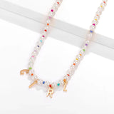 Colorful Beads Initial Choker Stainless Steel Necklace