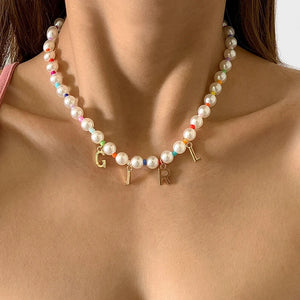 Colorful Beads Initial Choker Stainless Steel Necklace