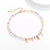 Colorful Beads Initial Choker Stainless Steel Necklace