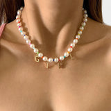 Colorful Beads Initial Choker Stainless Steel Necklace