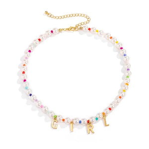 Colorful Beads Initial Choker Stainless Steel Necklace