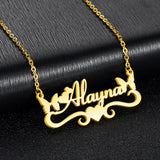 Name Heart Necklace Stainless Steel Personalized Name Butterfly Pendant