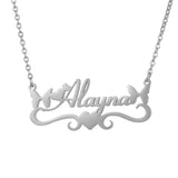 Name Heart Necklace Stainless Steel Personalized Name Butterfly Pendant