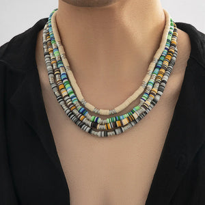 Ethnic Soft Clay Beads Necklace Men Summer Bohemia Surfer Necklace