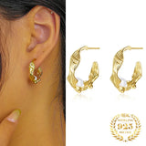 925 Silver Plated Pearl Hoop Earrings Women Drop Stud