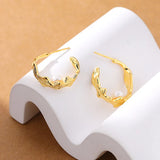 925 Silver Plated Pearl Hoop Earrings Women Drop Stud