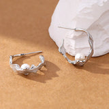 925 Silver Plated Pearl Hoop Earrings Women Drop Stud