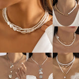 French Baroque Pearl Necklace Multilayer Choker Women Jewelry Bijoux Femme