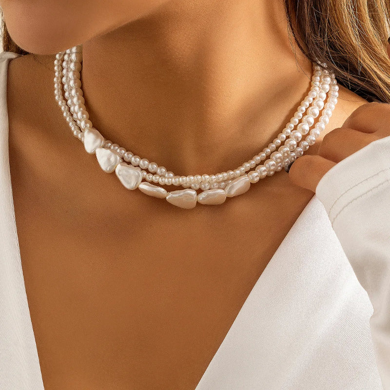 French Baroque Pearl Necklace Multilayer Choker Women Jewelry Bijoux Femme
