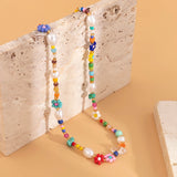 Baroque Simulated Pearls Seed Beads Chain Choker Necklace Flowers Collar