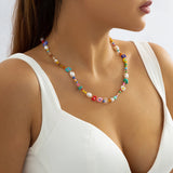 Baroque Simulated Pearls Seed Beads Chain Choker Necklace Flowers Collar