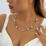 Baroque Simulated Pearls Seed Beads Chain Choker Necklace Flowers Collar