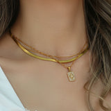 Zircon Eight-Pointed Star Geometry Pendant Necklace 18K Water Wave Chain