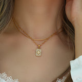 Zircon Eight-Pointed Star Geometry Pendant Necklace 18K Water Wave Chain
