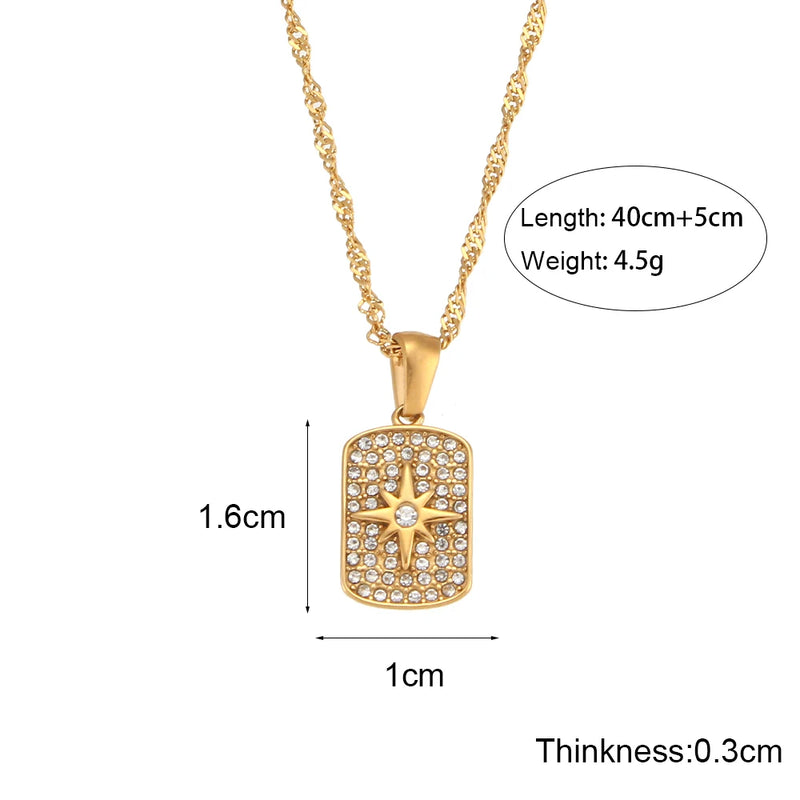 Zircon Eight-Pointed Star Geometry Pendant Necklace 18K Water Wave Chain