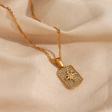 Zircon Eight-Pointed Star Geometry Pendant Necklace 18K Water Wave Chain
