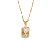 Zircon Eight-Pointed Star Geometry Pendant Necklace 18K Water Wave Chain