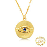 Vintage Coin Evil Eye Pendant Necklace 925 Silver 18K Plated Devil Eye Necklace